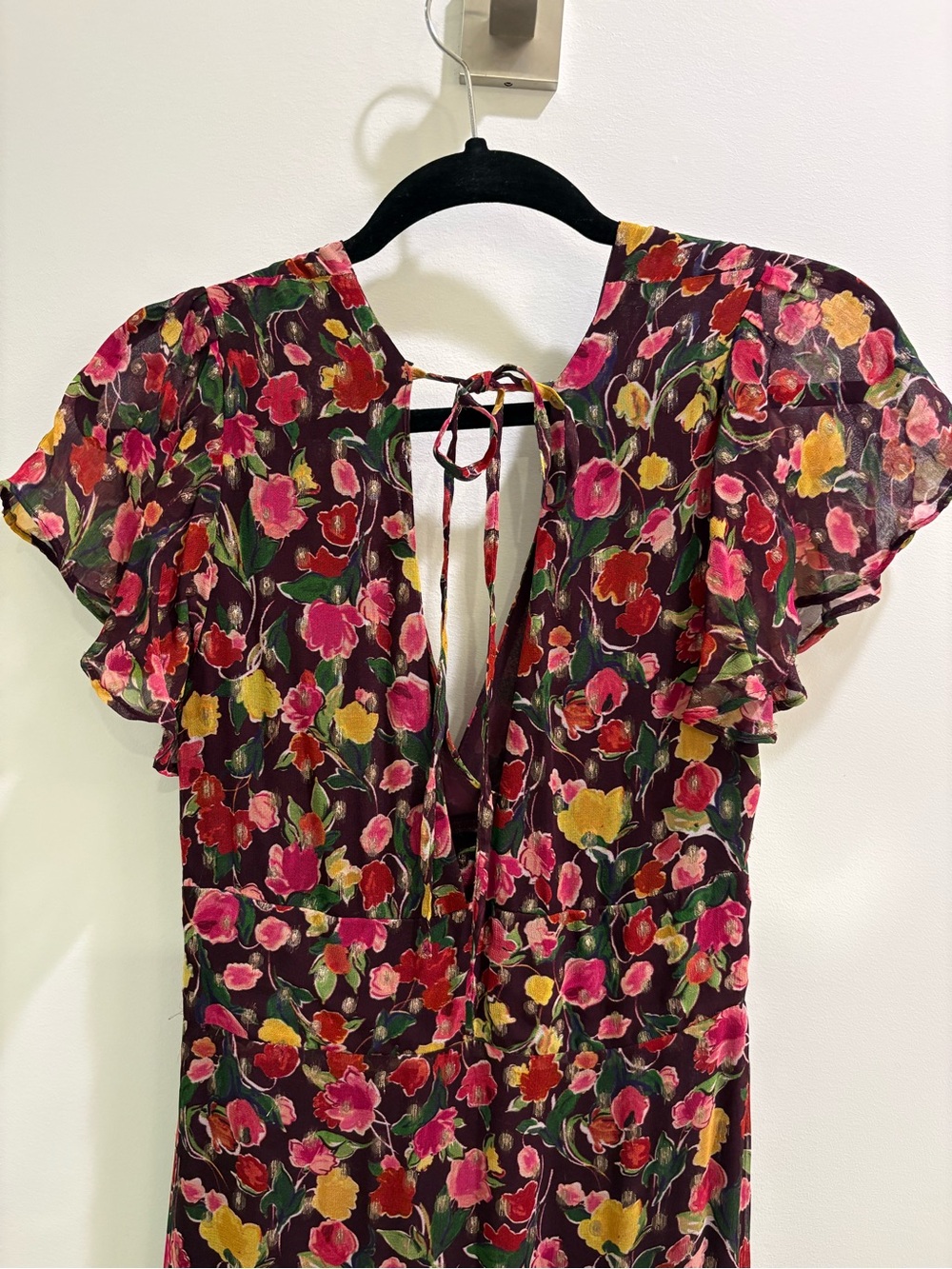 RIXO Floral V-Neck Silk Dress - Picture 4 of 6